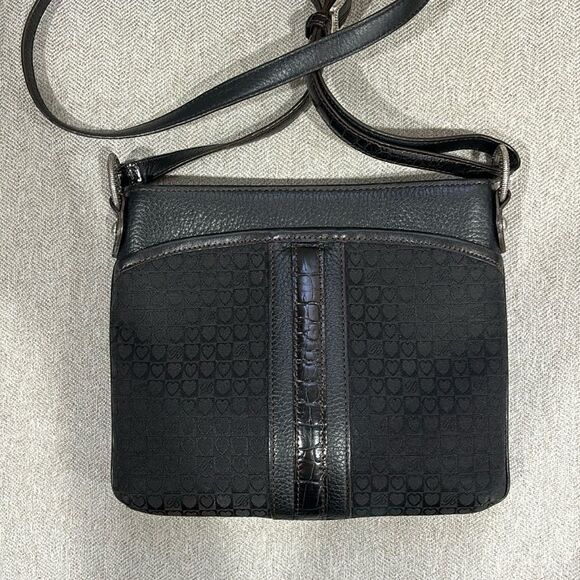 Brighton JOCELYN Heart Logo Crossbody Bag Croc Embossed Leather Jacquard Fabric